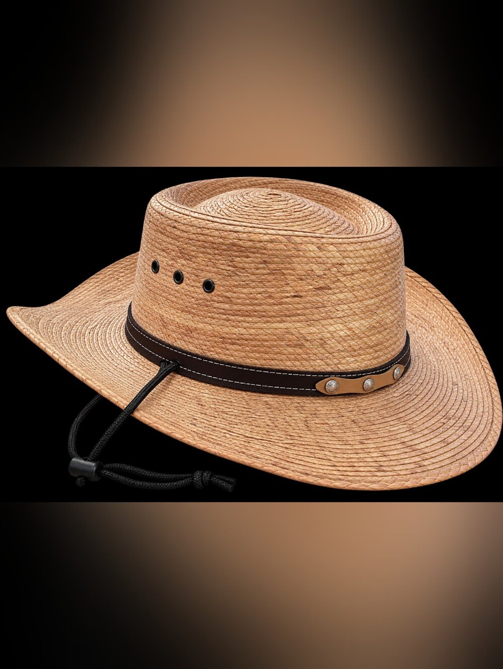 Handmade Mexico Natural Straw Cowboy Hat Wide Brim Western Leather Band Chin Cor